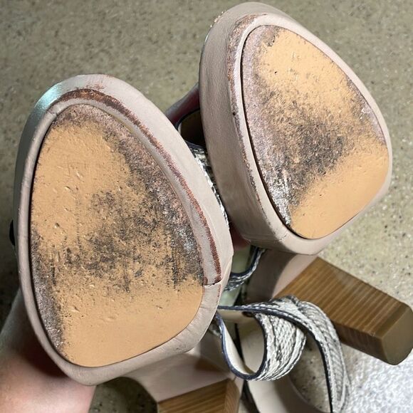 Coach Kensington Snake Print Ankle Wrap Platform Heeled Sandals 8.5 Nude, Taupe - Picture 12 of 12